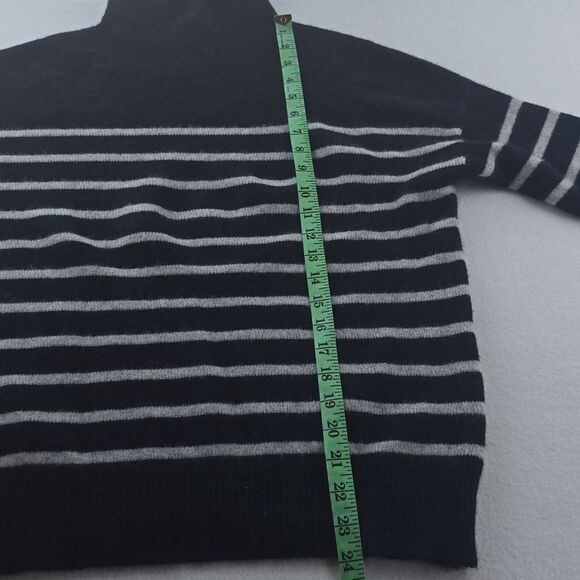 Magaschoni Black‎ White Striped Long Sleeve Cashmere Turtleneck Sweater Size S - Picture 9 of 9